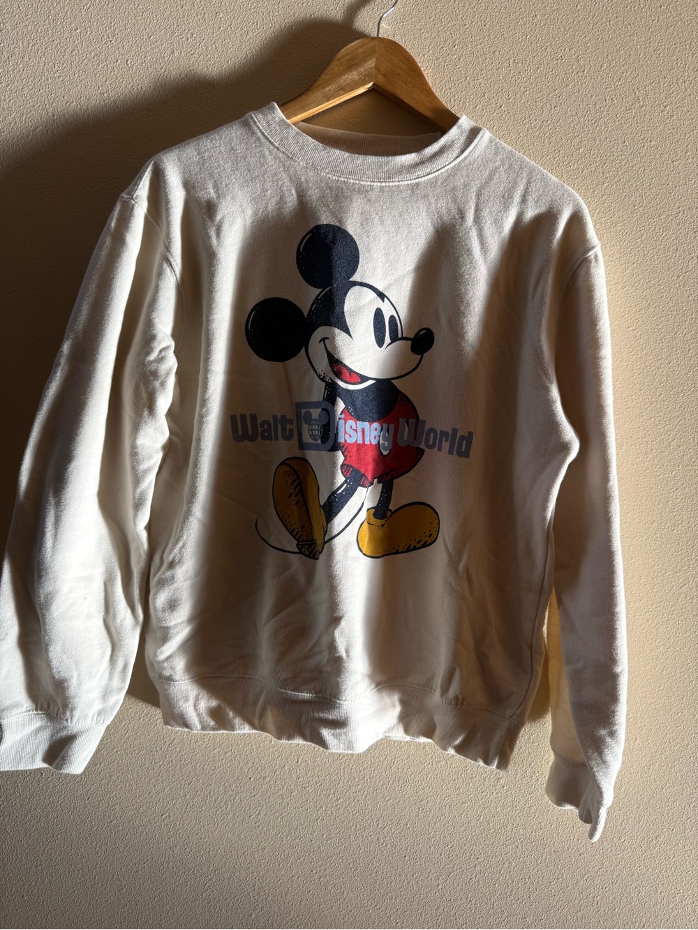 Disney Cream Crewneck Sweatshirt with Vintage Mickey Graphic